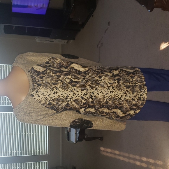 NWOT again xl snake print color block  sequin elbow patch sweater - Picture 4 of 8